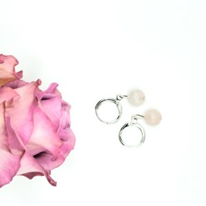 Sterling Silver Rose Quartz Hoops